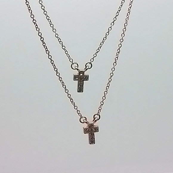 Two TONE DOUBLE strand CROSS PENDENT NECKLACE - Picture 5 of 5